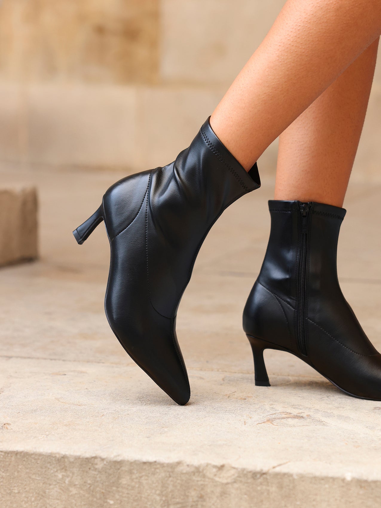Black Faux Leather Kitten Heel Sock Ankle Boot Linzi Black Faux Leather Kitten Heel Sock Ankle Boot Linzi