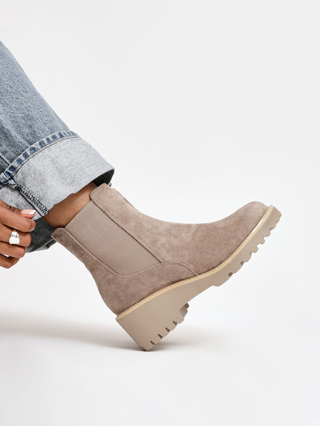 Taupe Faux Suede Wedged Ankle Boot â Linzi