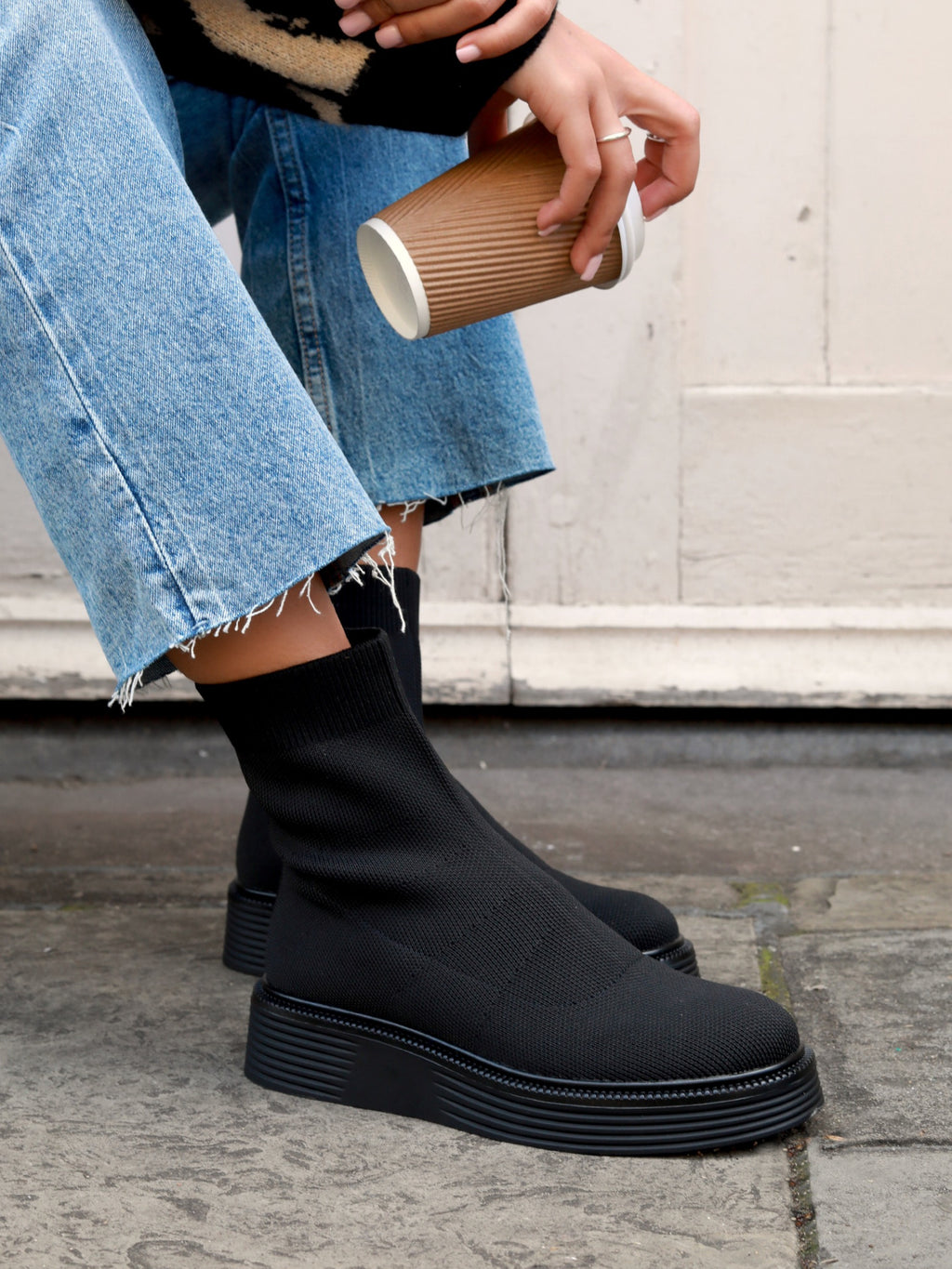Black Knit Sock Boot Linzi