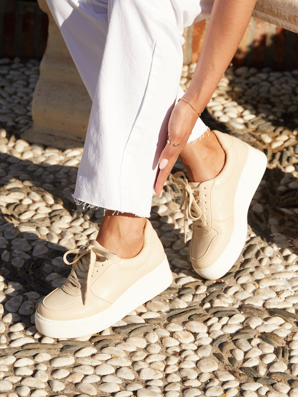 Nude Faux Leather Platform Trainer With Nude Insock – Linzi