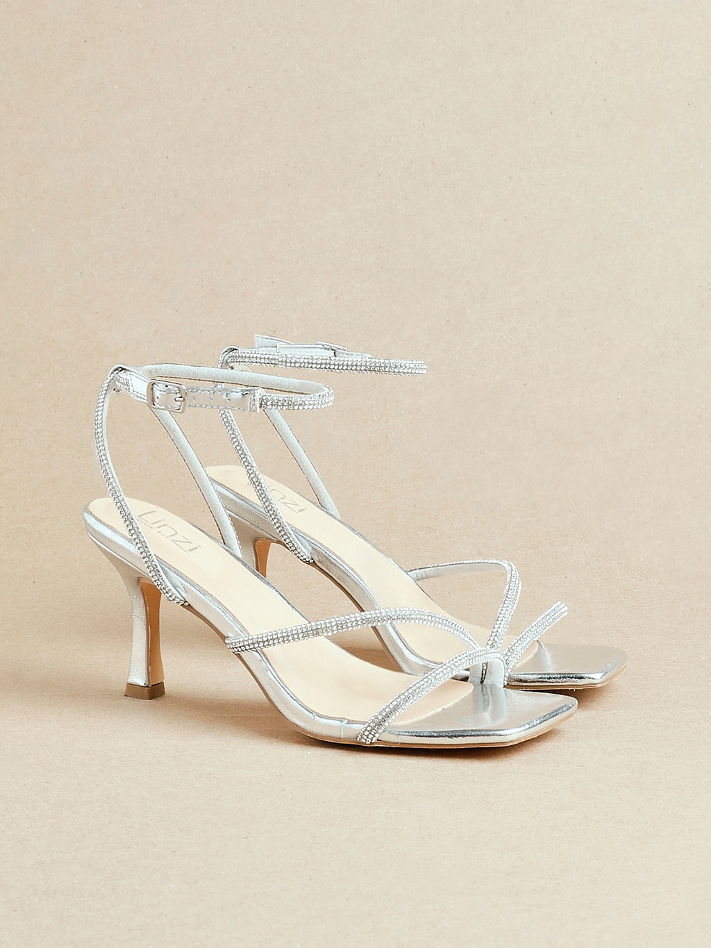 Strappy Heeled Linzi Clear Heels Linzi Kira Silver Faux Leather