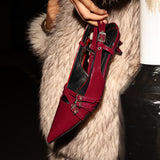 Retro Burgundy Patent Kitten Court Heels