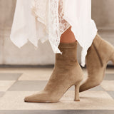 Noelle Sand Faux Suede Heeled Sock Boots