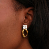 Starfall Gold Square Stud Oval Drop Earrings