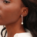 Moonlit Silver Crystal Drop Pearl Earrings