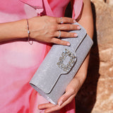 Wonder Silver Satin Diamante Clutch Bag