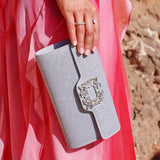 Wonder Silver Satin Diamante Clutch Bag