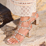 Tessa Taupe Studded Block Heel Sandals