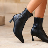 Upgrade Black Faux Leather Kitten Heel Sock Boots