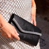 Aveline Black Satin Clutch Bag