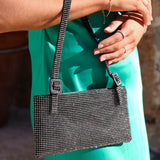 Fantasy Black Satin Diamante Shoulder Bag