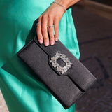 Wonder Black Satin Diamante Clutch Bag