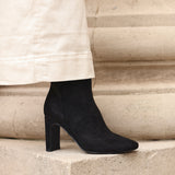 Glance Black Faux Suede Heeled Ankle Boots