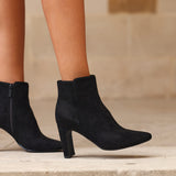 Glance Black Faux Suede Heeled Ankle Boots