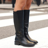 Power Black Faux Leather Riding Boots