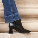 Cove Black Faux Croc Leather Ankle Boots