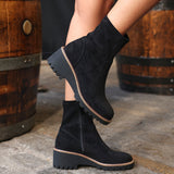 Trish Black Faux Suede Wedged Ankle Boots