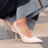 Rhea Nude Faux Leather Sling Back Court Heels