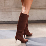 Onyx Brown Faux Suede Long Heeled Boots