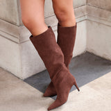 Onyx Brown Faux Suede Long Heeled Boots