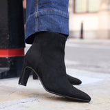 Alisha Black Faux Suede Heeled Ankle Boot