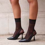 Una Black Lycra Sling Back Court Heels