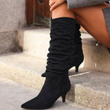 Esteem Black Kitten Heel Long Boots