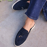 Alix Navy Faux Suede Slip On Mules