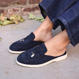 Alix Navy Faux Suede Slip On Mules