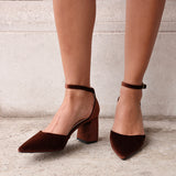 Glam Brown Velvet Block Court Heels