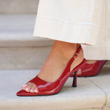 Tokyo Red Faux Leather Peep Toe Heels