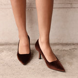 Kat Brown Velvet Classic Court Heels