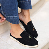 Alix Black Faux Suede Slip On Mules