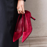 Kat Burgundy Velvet Classic Court Heels