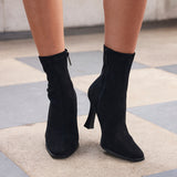 Noelle Black Faux Suede Heeled Sock Boots