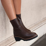 Trish Brown Faux Leather Wedged Ankle Boots