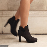 Layara Black Faux Suede Platform Ankle Boots