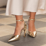 Moira Gold Faux Leather V Cut Court Heels