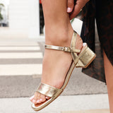 Carlie Wide Fit Gold Faux Leather Low Heels