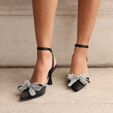 Angela Black Satin Bow Heels