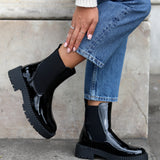 Andrea Black Faux Patent Leather Chelsea Boots