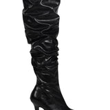 Berry Black Long Ruched Heeled Boots
