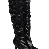Berry Black Long Ruched Heeled Boots