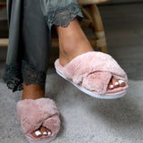 Cloud Dusky Pink Fluffy Crossover Slippers