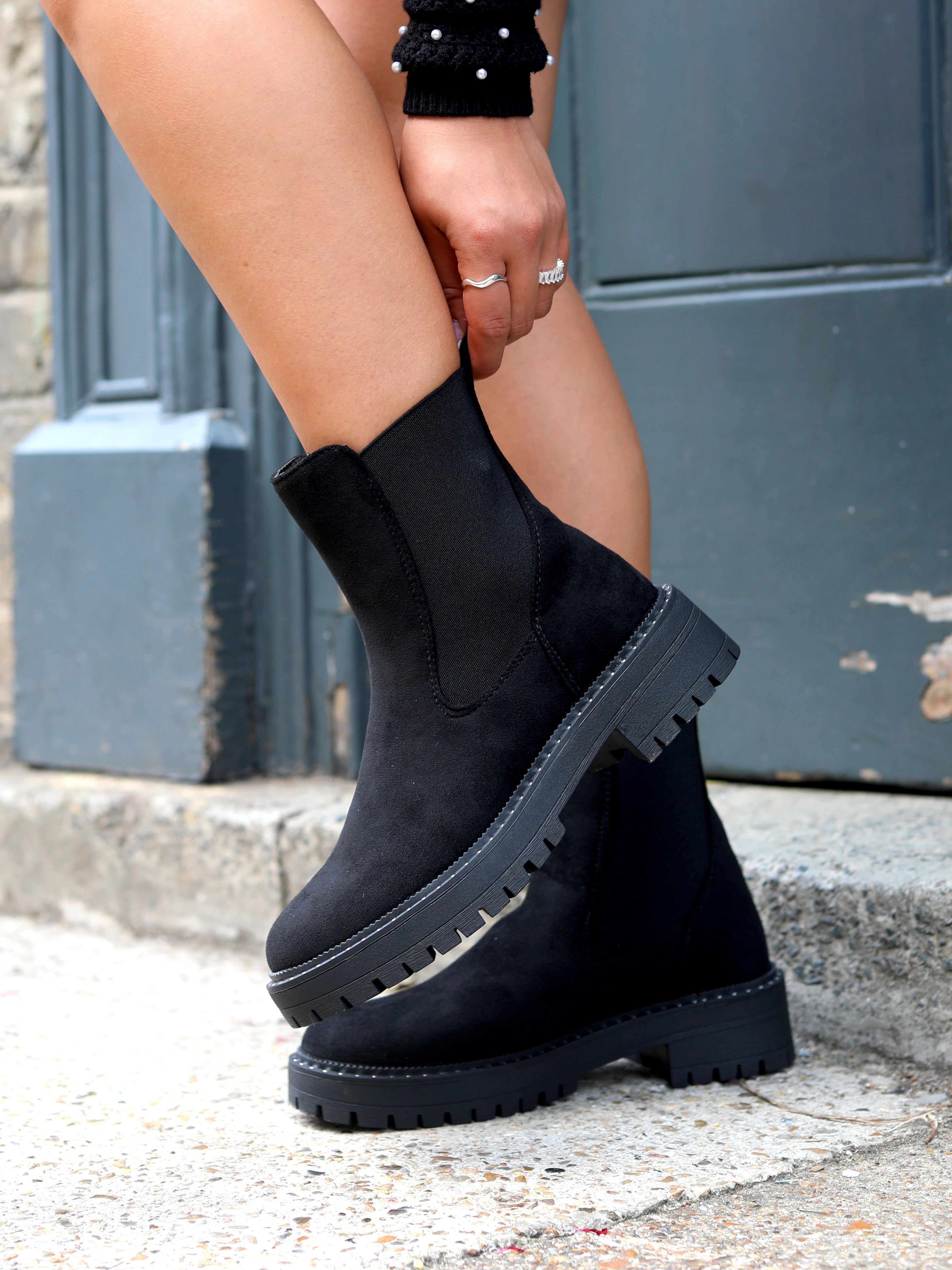 Chelsea Boots Black Boots With Black Studs Black Faux Suede Silver