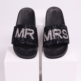 Joyous Black Mr & Mrs Diamante Sliders