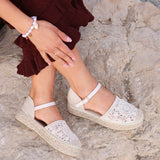 Adelina Beige Woven Espadrille Sandals