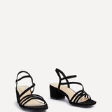 Afia Black Faux Suede Strappy Heeled Sandals
