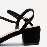 Afia Black Faux Suede Strappy Heeled Sandals
