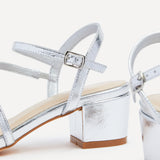 Afia Silver Faux Leather Strappy Heeled Sandals